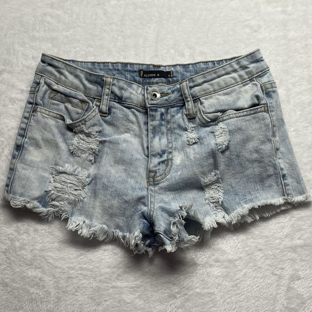 Klique B Shorts Women’s Denim Cut Off Distressed Light Wash KL147 Sz Small